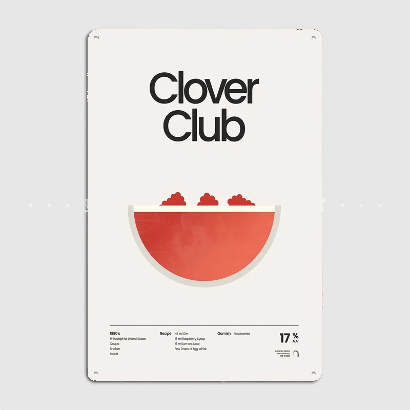 Clover Club Raspberry Cocktail Drink Poster Retro Metal Custom Sign Pub Club Room Decoration Bar Posters Indoor Home Wall Decor