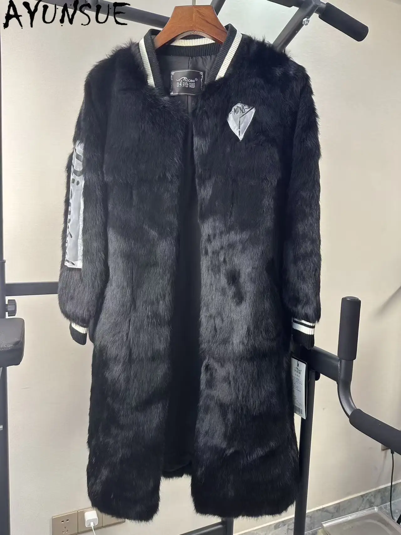 AYUNSUE سترة فرو الأرنب الحقيقي ملابس النساء الشتوية معطف متوسط الطول معاطف دافئة فريدة من نوعها تعزيز عيوب صغيرة لا استرداد لا تبادل #1