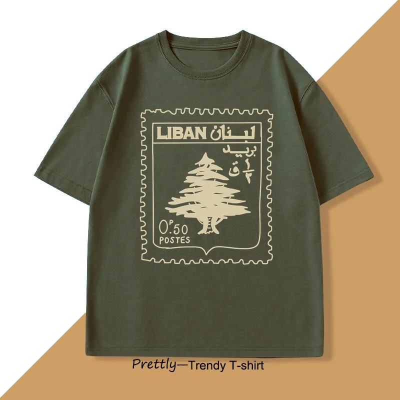 Libanon Vintage T-shirt Unterstützung Libanesische Flagge Gedruckt T-shirt Männer Frauen Baumwolle Kurzarm männer Kleidung Grafik T Shirts – Detail 5
