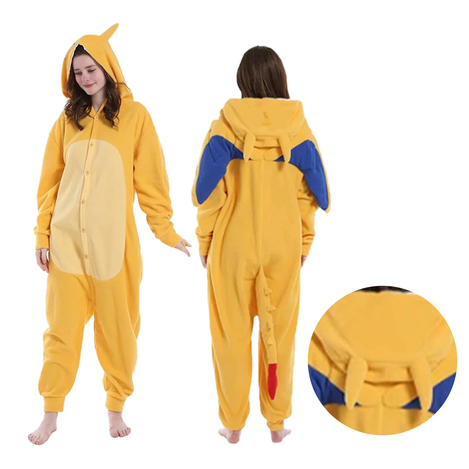 

Dragon Onesie Adult Halloween Costume Animal Cosplay Jumpsuit Unisex One Piece Pajamas Yellow Warm Homewear Outfit