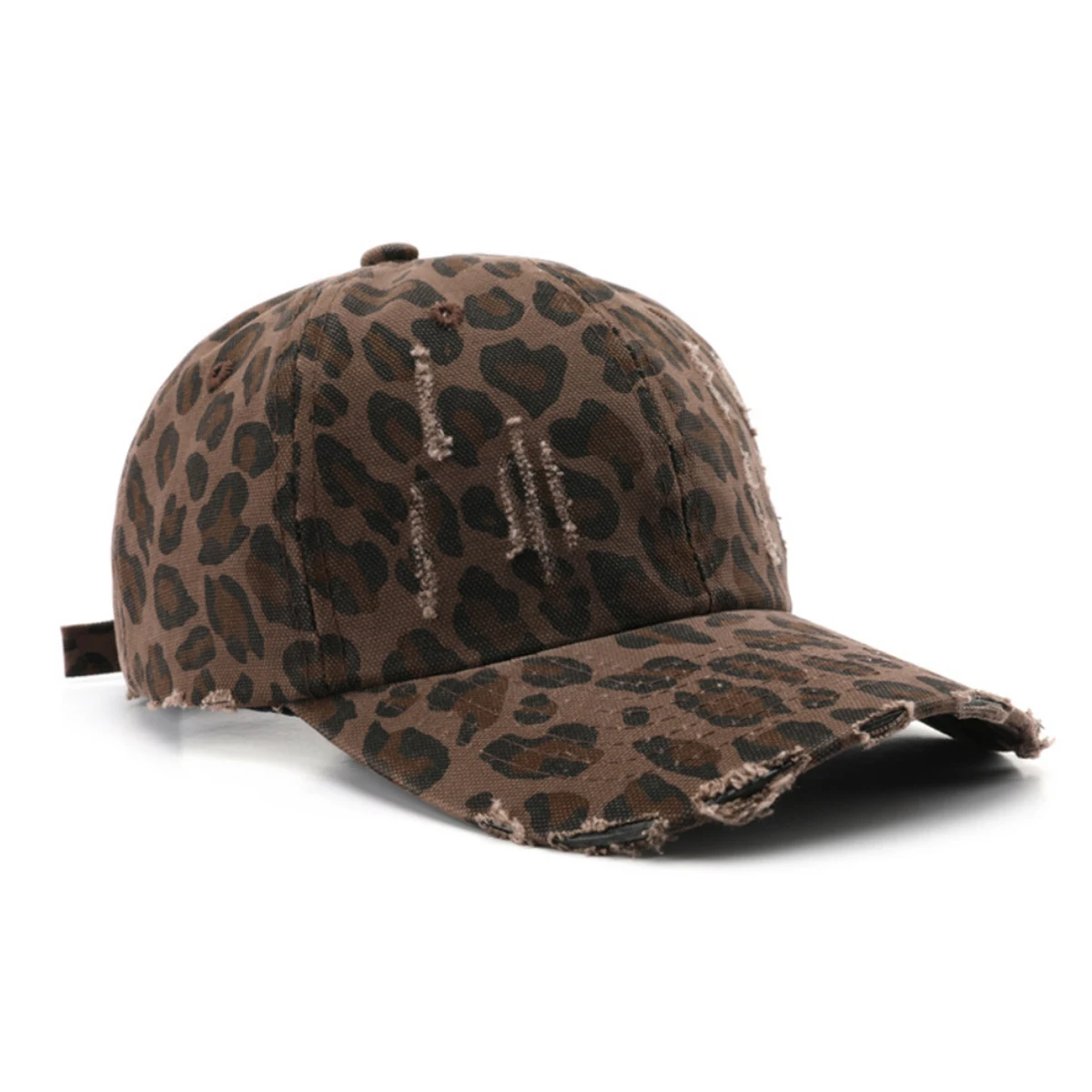 American Retro Style Full-Pattern Leopard Print Oversized Frayed Baseball Cap, Available in Multiple Colors, Suitable for Jeans.