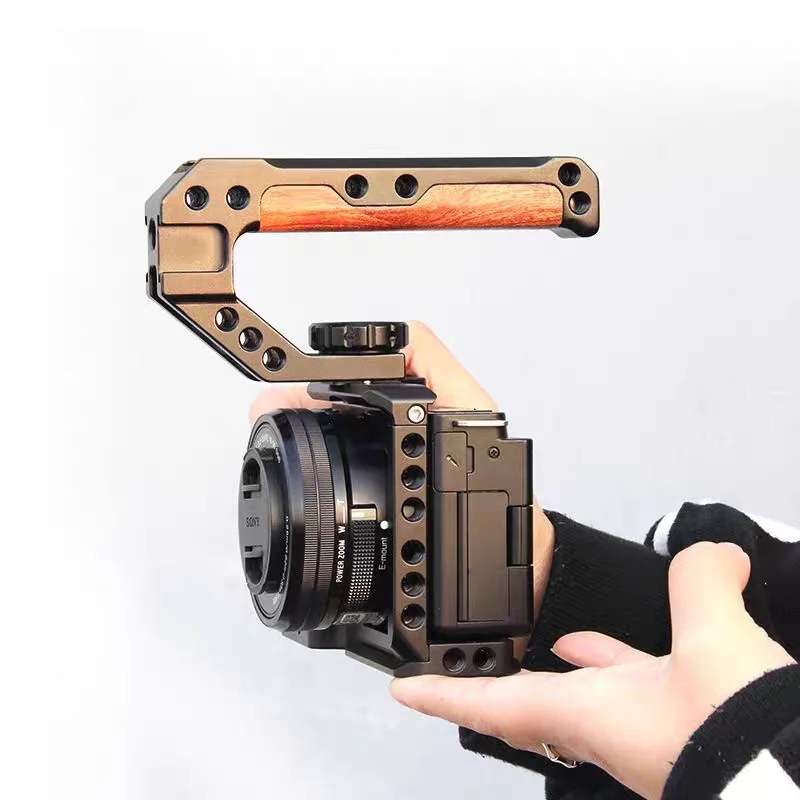 Lightweight Wooden &Aluminum Top Handle for Vlogging Cameras Cage, with 1/4