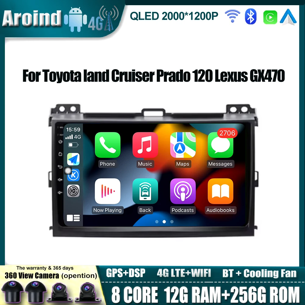 

Android 14 CarPlay Auto For Toyota land Cruiser Prado 120 Lexus GX470 Car Radio Multimedia Players Auto radio No 2Din DVD Tools