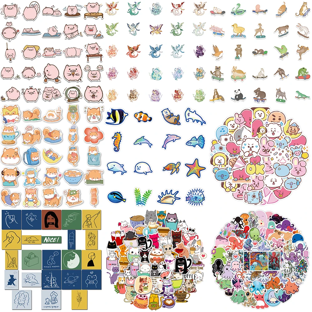 10/30/50PCS Cartoon Animal Stickers Series Creative Graffiti Decal Refrigerator Notebook Water Cup Guitar Decoration Wholesale