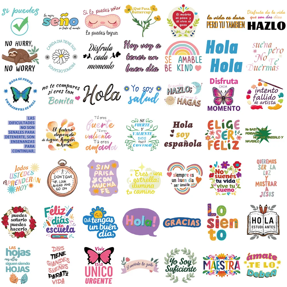 50PCS Spanish Motivational 2 Sticker Suitcase Scrapbook Y2k Home Decoration Coffee Skateboard Classic Notebook Graffiti Decals