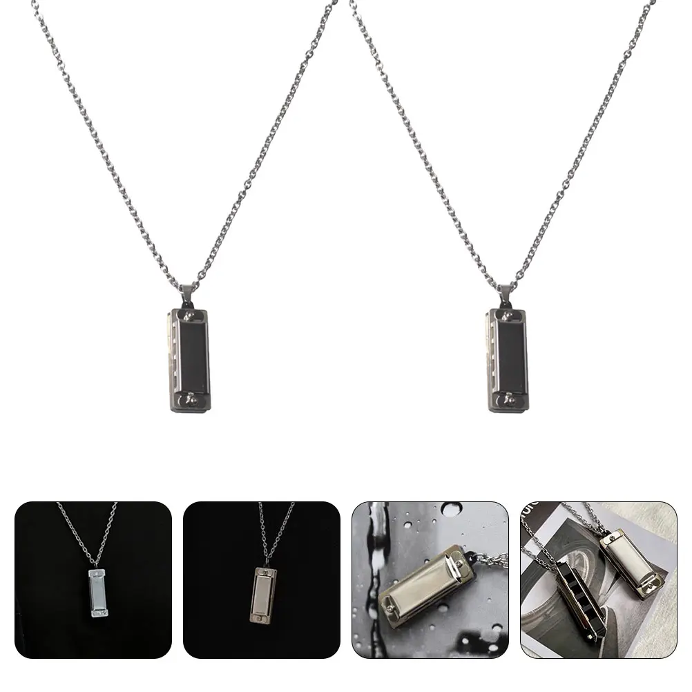 

2pcs Harmonica Necklaces Pendant Gifts Durable Musical Jewelry Portable Whistle Necklaces For Adults Party Performance Gift
