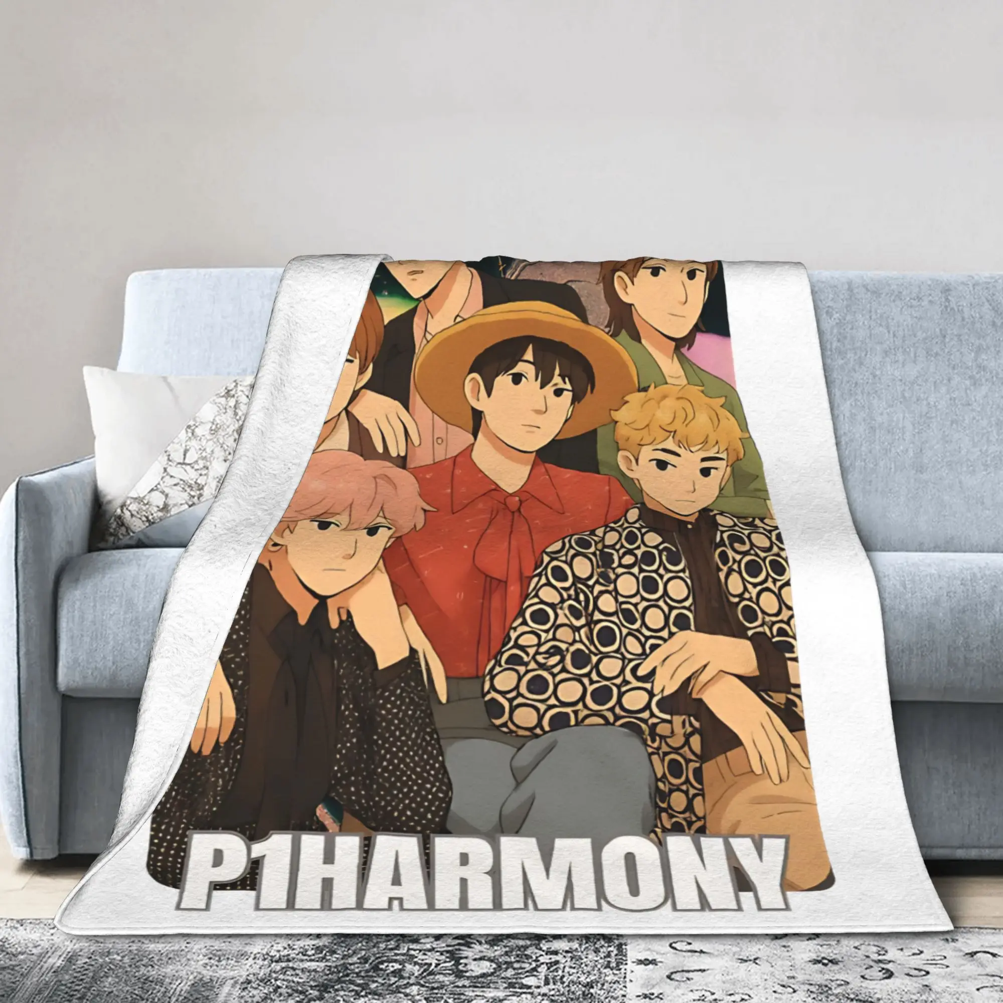 P1Harmony Cartoon Members Kpop Collage Blanket Flannel All Season  Breathable Warm Throw Blankets for Sofa Couch Rug Piece