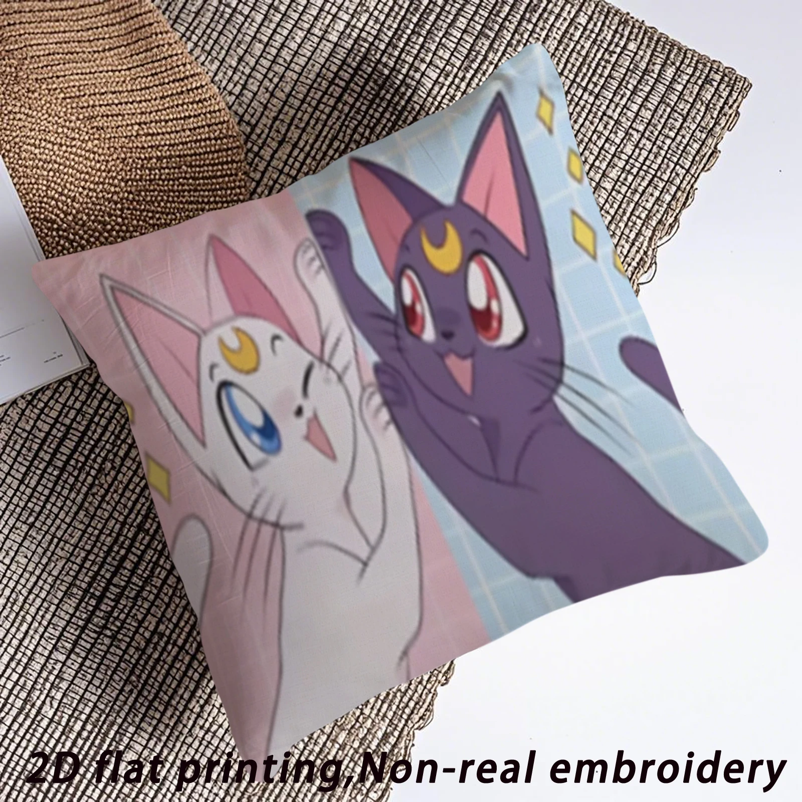 1pc Cute Anime Luna Artemis Print Pillow Case, Soft Polyester Double-Sided Cushion Cover for Home Living Room & Car Interior