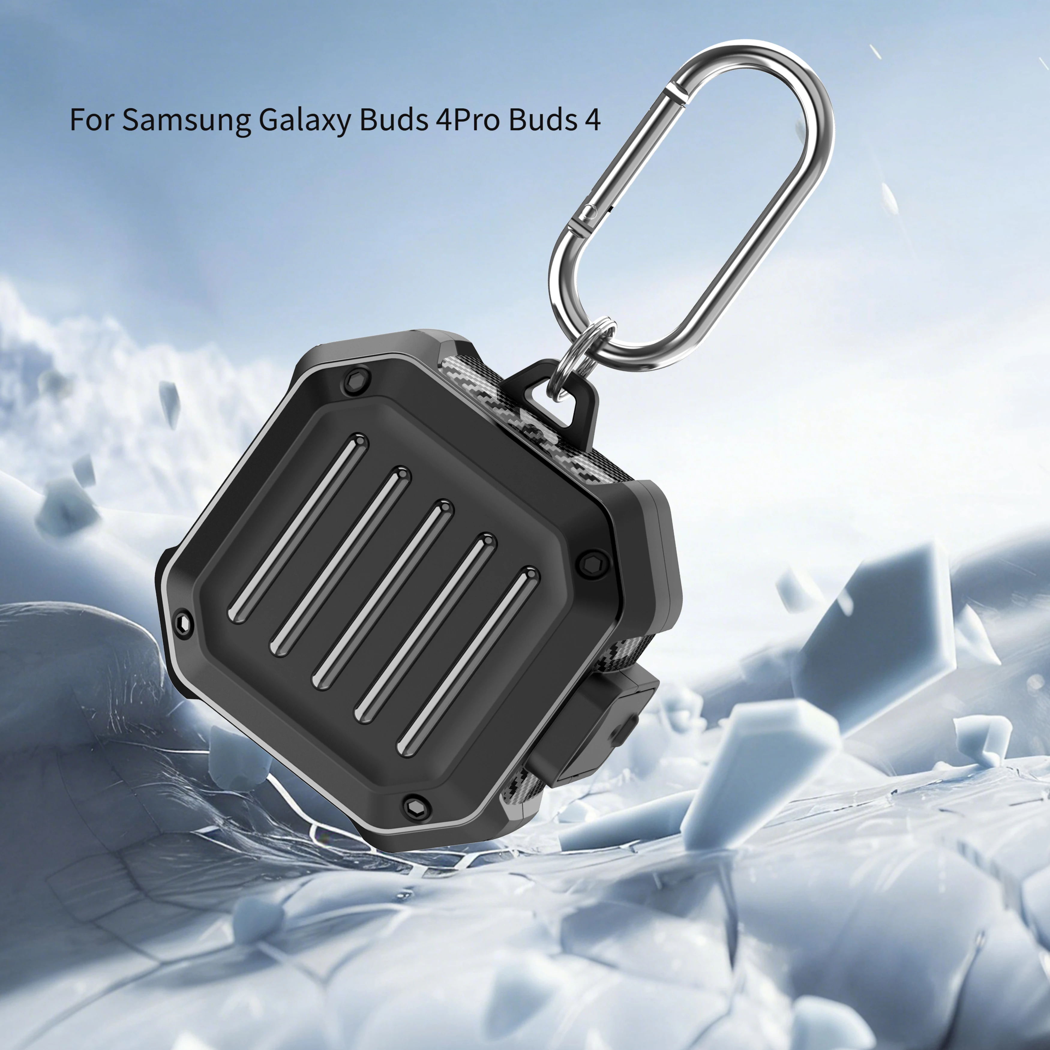 Estuche Protector para Auriculares de Fibra de Carbono Resistente a Impactos con Gancho para Samsung Galaxy Buds 4Pro Buds 4