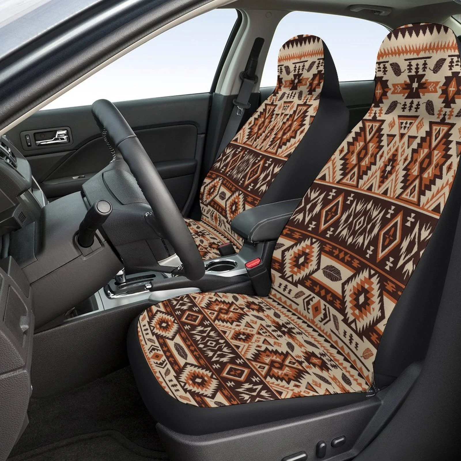 Aztec Pattern Themed Car Seat Cover Set For Most Cars, Fashion Personalized Novelty Car Seat Protector Covers Full Set, Universa
