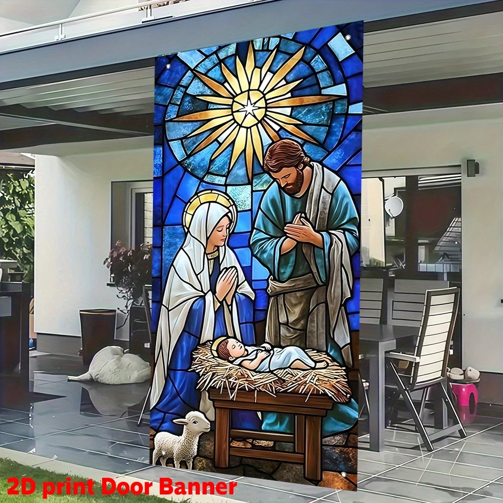 180x90cm Weihnachtskrippe Türbanner Home Religiöse Wanddekoration Weihnachten Indoor Outdoor Hängende Dekorationen