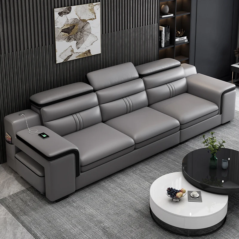 

The first layer of cowhide simple living room size double three-person light luxury leather sofa combination