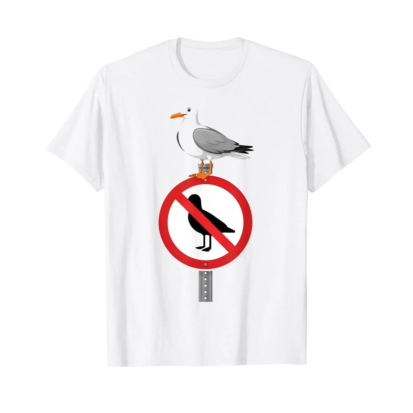 Funny sign with the inscription No Seagulls Allowed Inexpensive graphic T shirt vintage Washed Comfortable Soft Versatile
