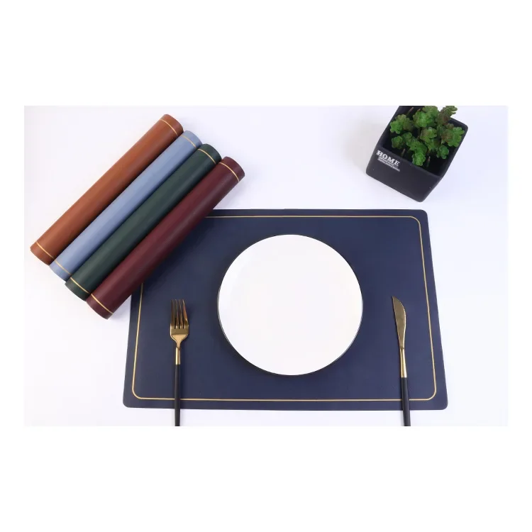 

Golden edge rectangular placemat double-layer pu placemat waterproof wear-resistant oil-proof heat insulation table mat