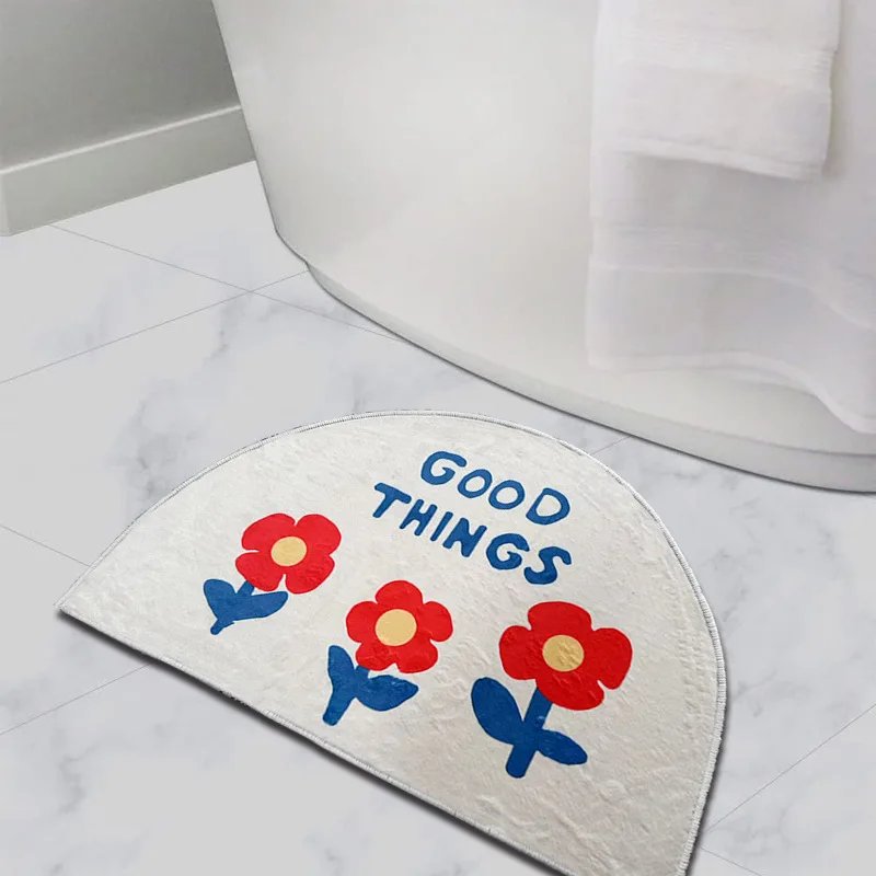 VIKAMA Cartoon Stick Figure Illustrations, Soft-Touch Bedroom Bedside Carpet, Bathroom, Toilet Room Entrance Mat Home Decoration