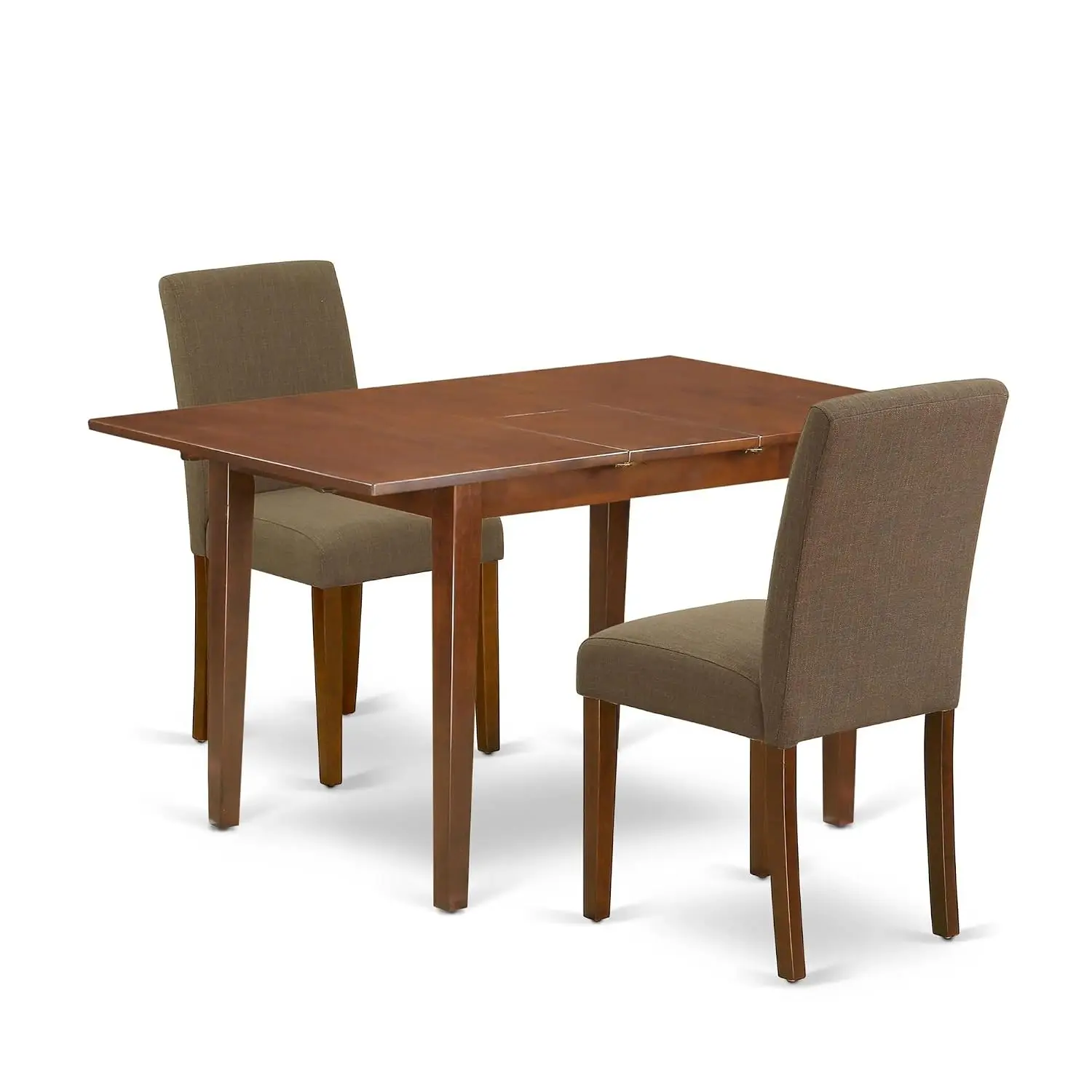 3-Piece Dinette Set Rectangle Dining Table with Butterfly Leaf & 2 Parson Chairs, 32x60 Inch, Mahogany, Customized