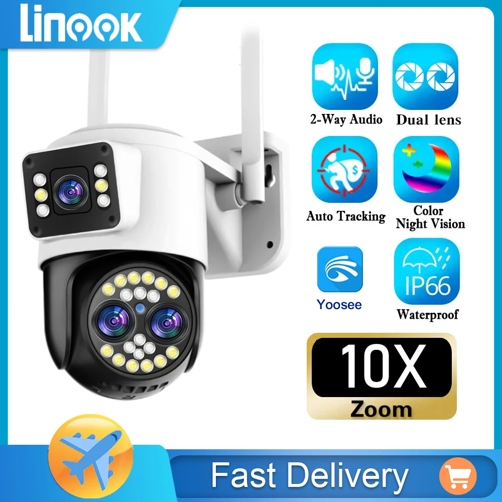 linook yoosee wireless outdoor wifi camera 3 lens cctv cor ptz visao noturna chamada bidirecional rastreamento movel 6k 12mp 01