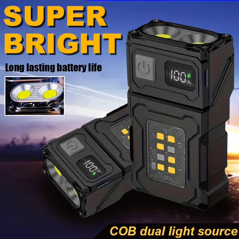 

Multi Functional LED Flashlight with Magnetic & Clip 180 ° Folding Keychain Light Multi-mode Switching COB Side Light Source