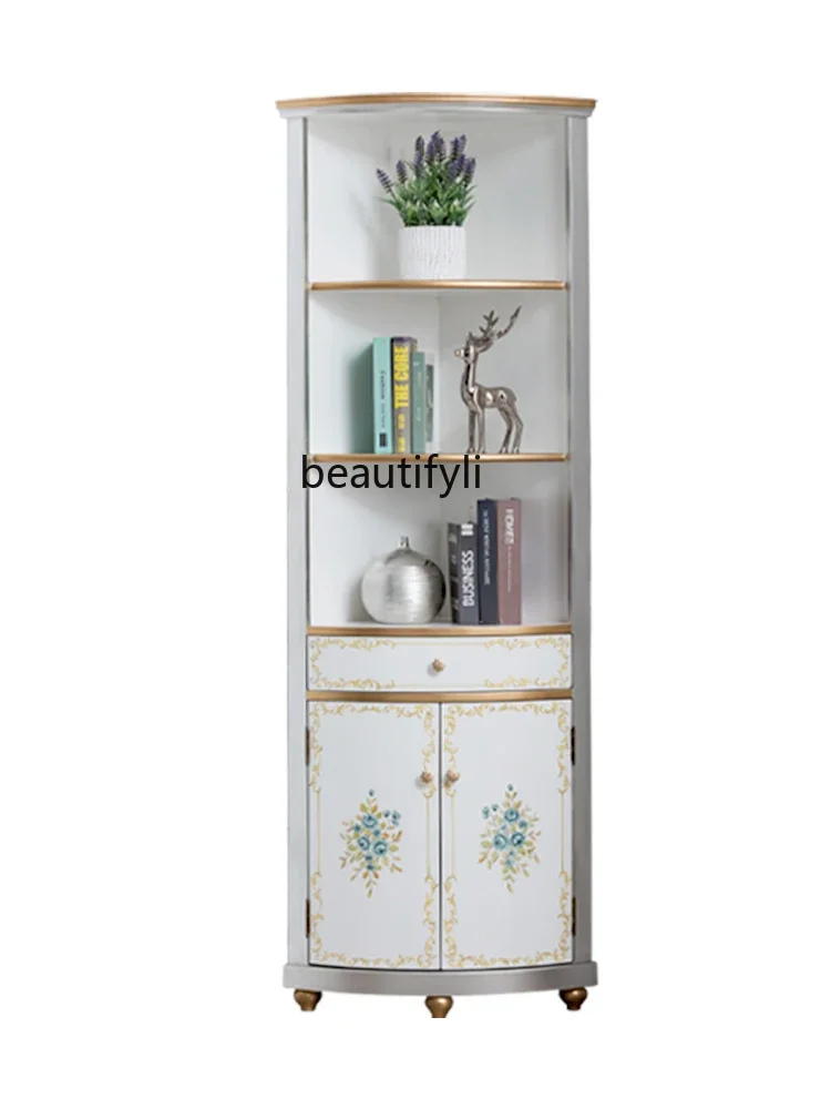 

European Style Wine Cabinet Corner American Solid Wood Corner Living Room Corner Shelf Curio Cabinet