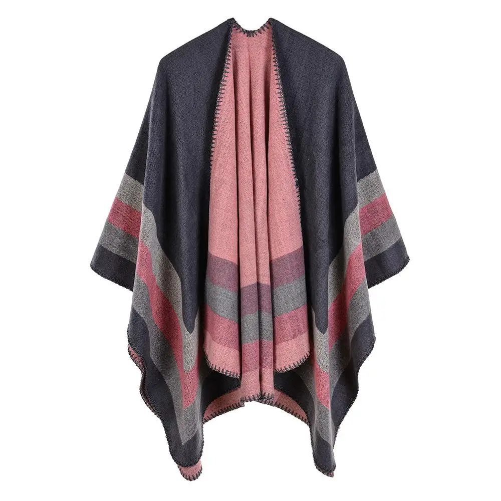 

Ladies' Four Stripe Large Frame Split Camere Embroidered awl Cape ular Ss Warmth And Sle in One Ele Accory