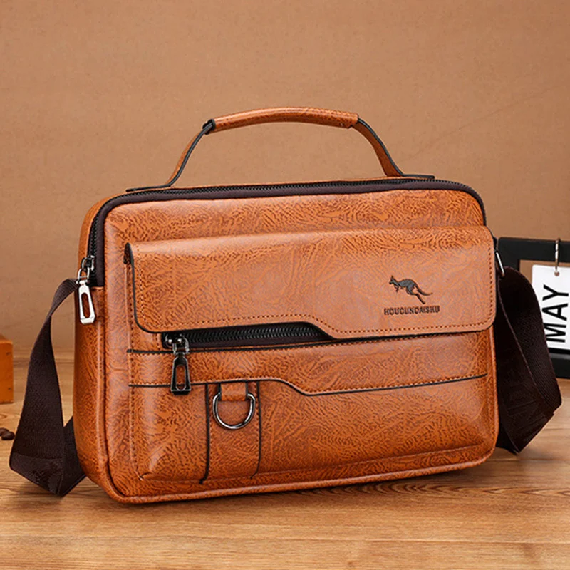 Bolsa de ombro de couro PU vintage masculina, crossbody de grande capacidade, iPad Messenger Bag, sacola de negócios