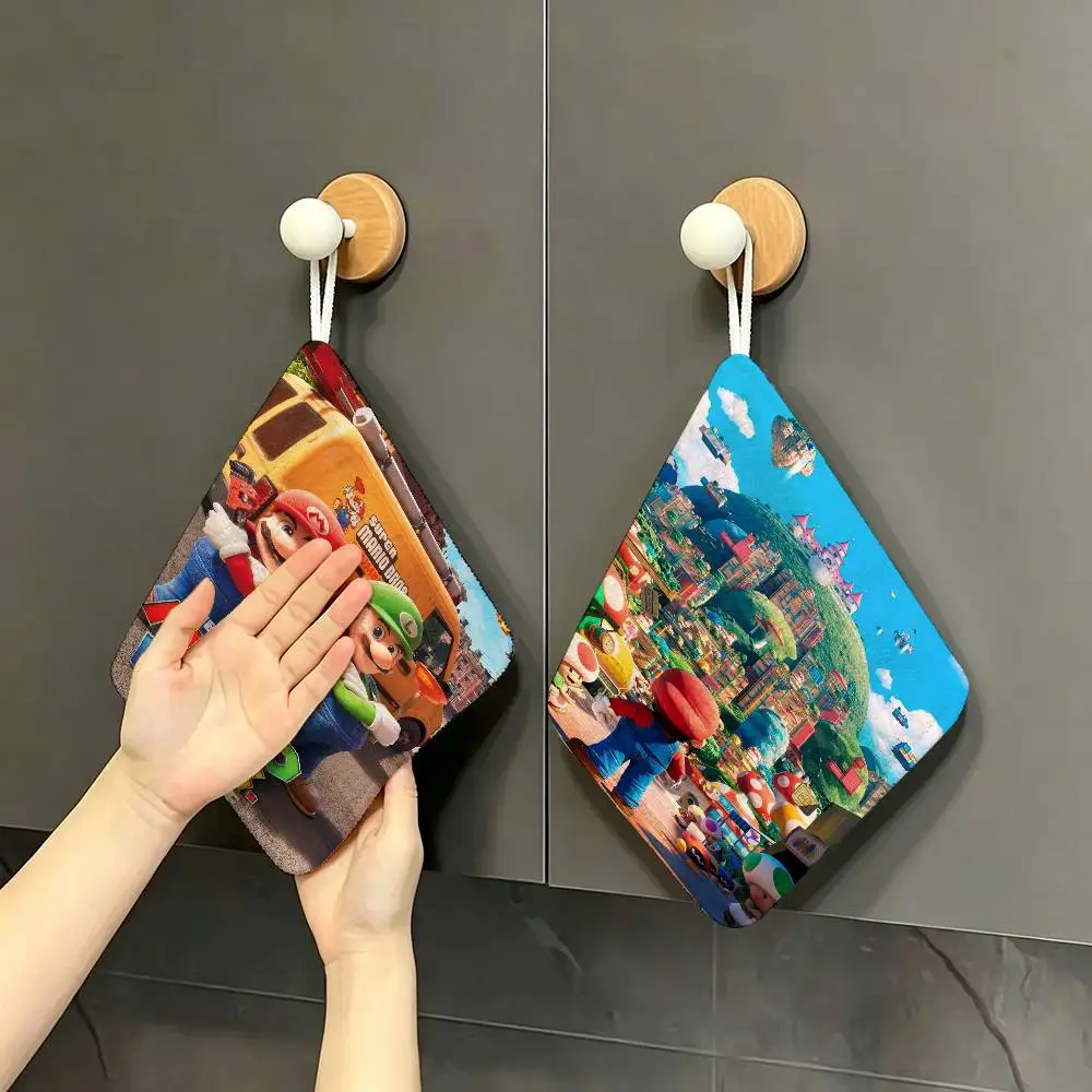 S-Super Marios Bros Polyester Cotton Hand Wiping Towel with Hanging Loop, Lightweight for Home and Commercial Use