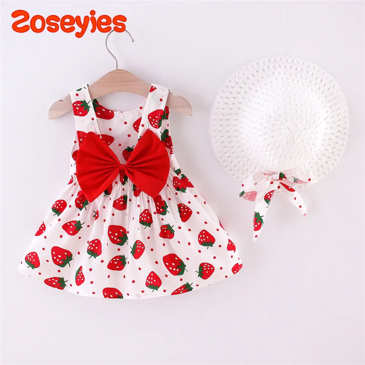 Summer New Baby Dress Small Strawberry Cotton Princess Dress Large Bow Strap Children's Dress