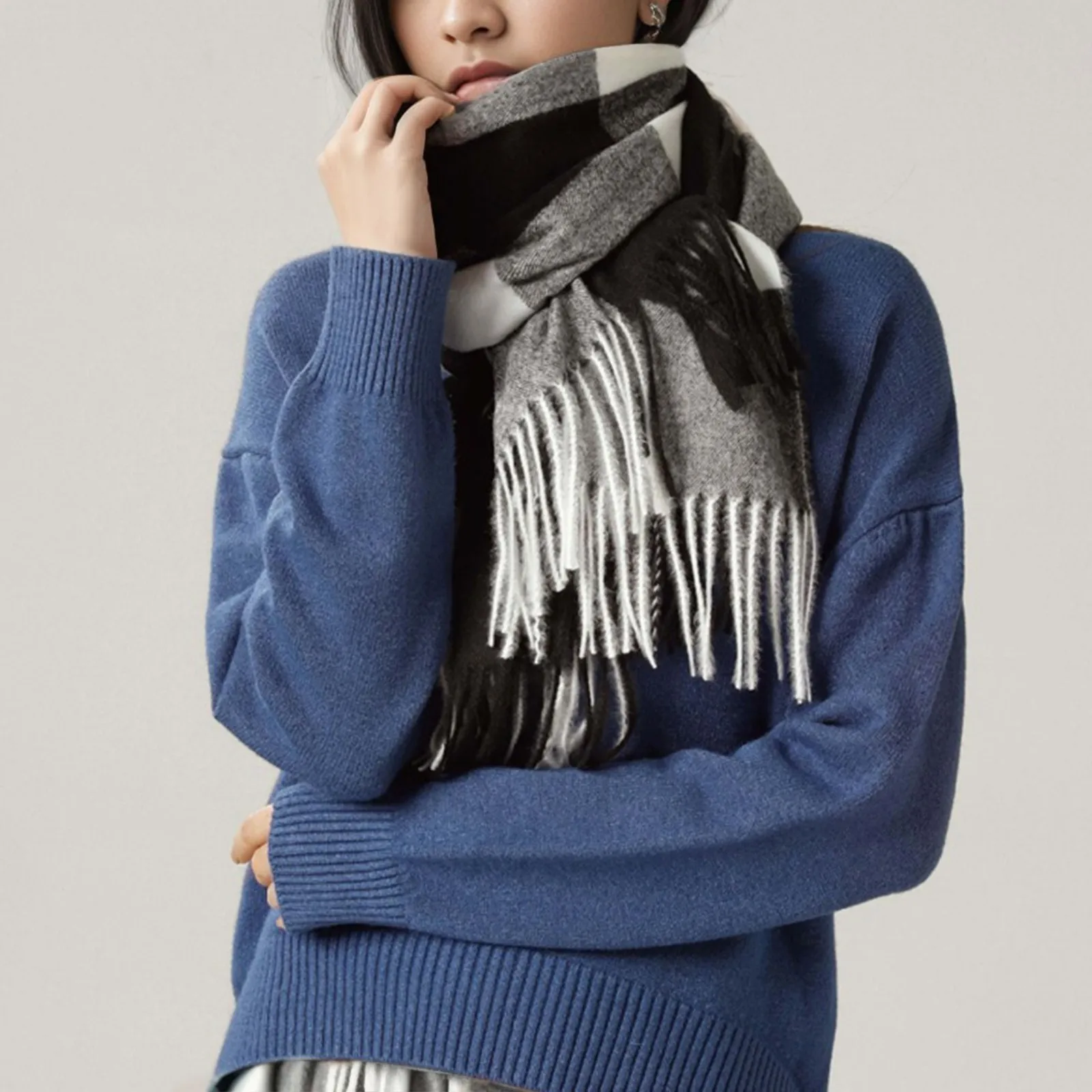 

Long Pashmina Foulard Female Scarves Lady Tassel Shawl Wraps Travel Poncho Blanket Luxury Plaid Scarf Winter Warm Cashmere Women