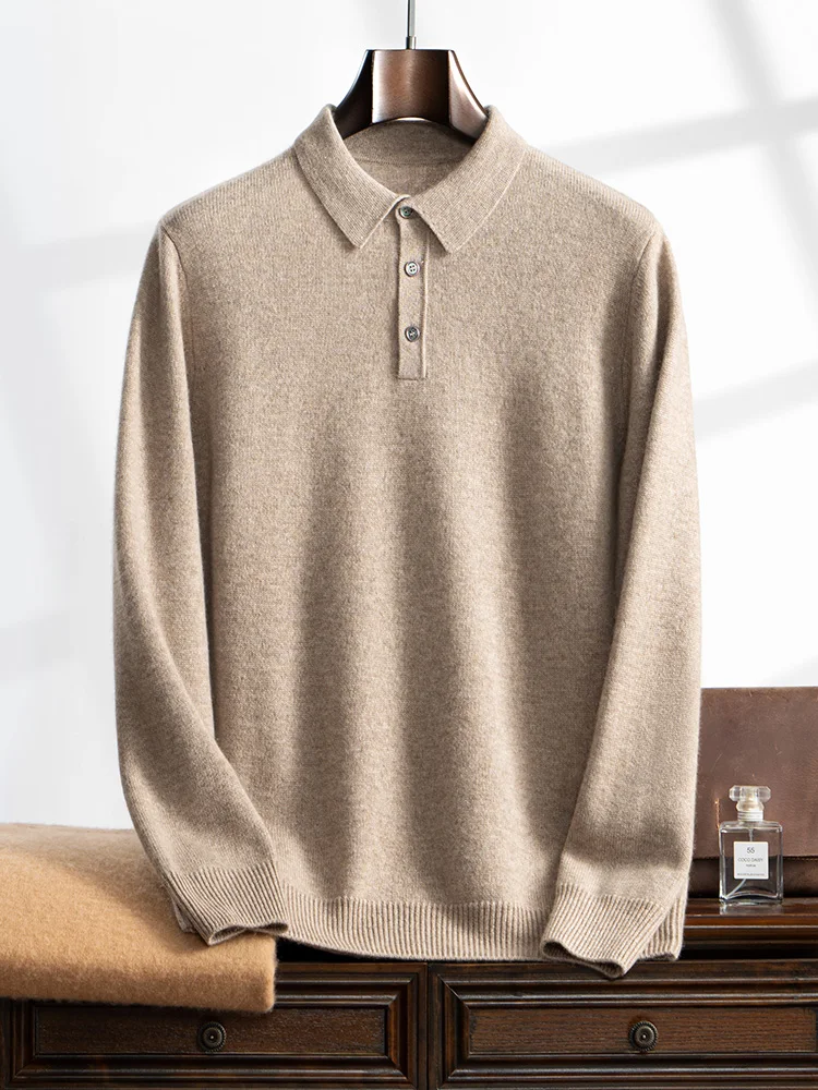 Uomo di alta qualità Spessore 100% maglione di cashmere Polo Pullover Autunno Inverno Maglieria di cashmere Manica lunga Abbigliamento casual intelligente Top