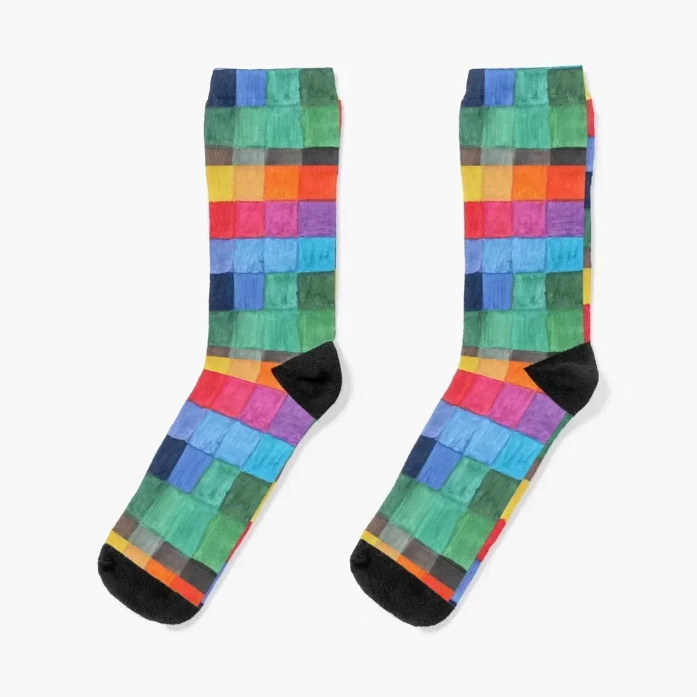 Colour. Bright watercolour patchwork of rainbow colour blocks Socks aesthetic summer Designer Man Socks Women's