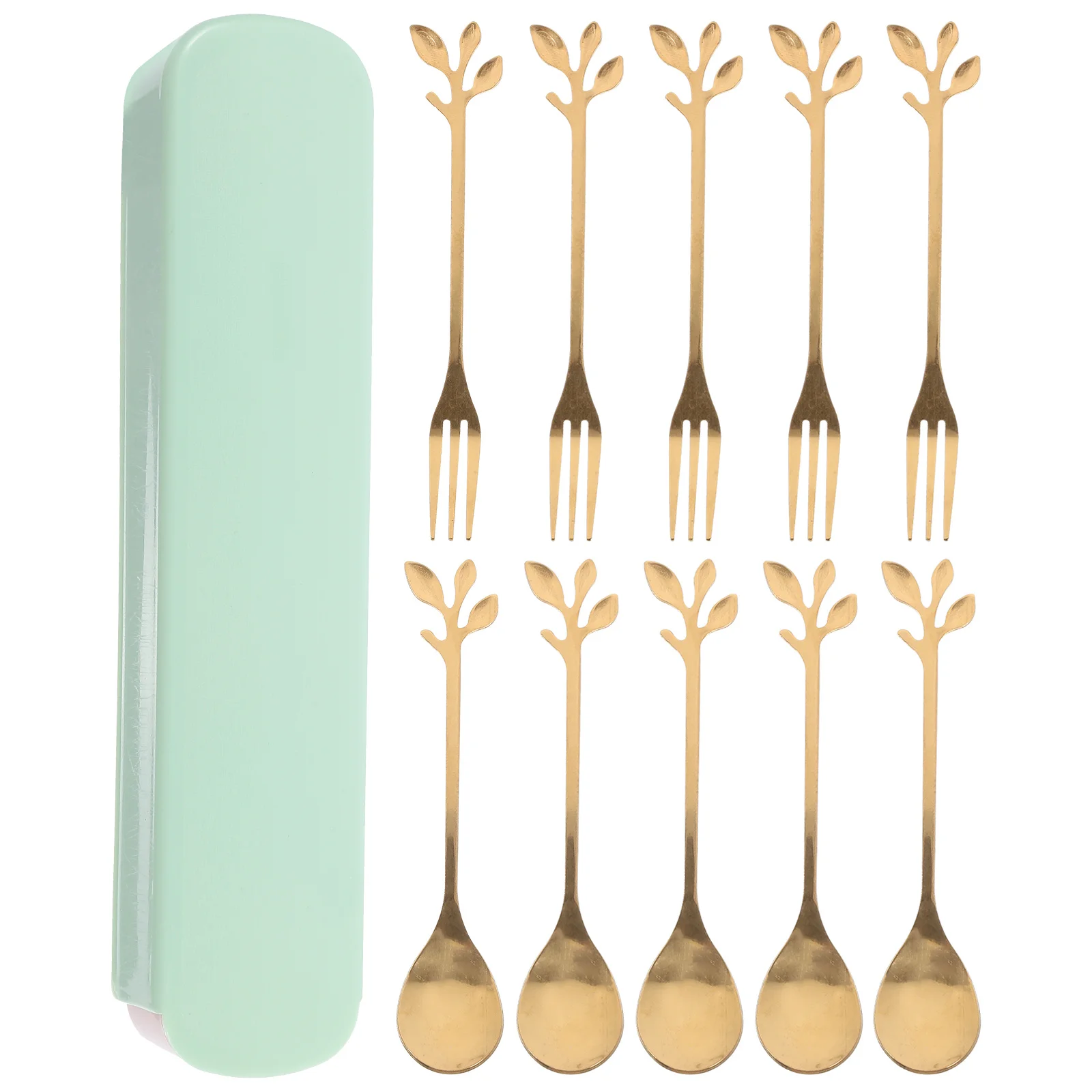 

1Set Stainless Steel Fruit Fork and Dessert Spoon Set Rust-Proof Silverware with Storage Box Multipurpose Cake Cutlery for Home