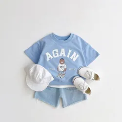 TZ22077 Children Cloth Set Summer&Spring Bear T shirt+Shorts for Newborn Baby Casual Jogger Set 2 Pieces for Toddler Boys&Girls