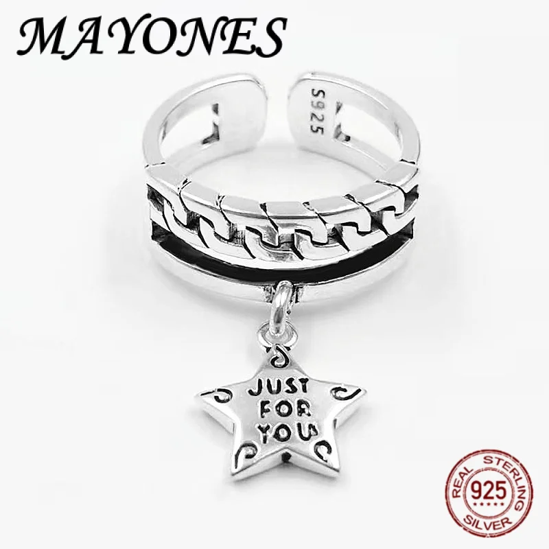 

new S925 Silver Ring Female Korean Edition Original Design Personalized Retro Thai Silver Pentagram Tassel Ring