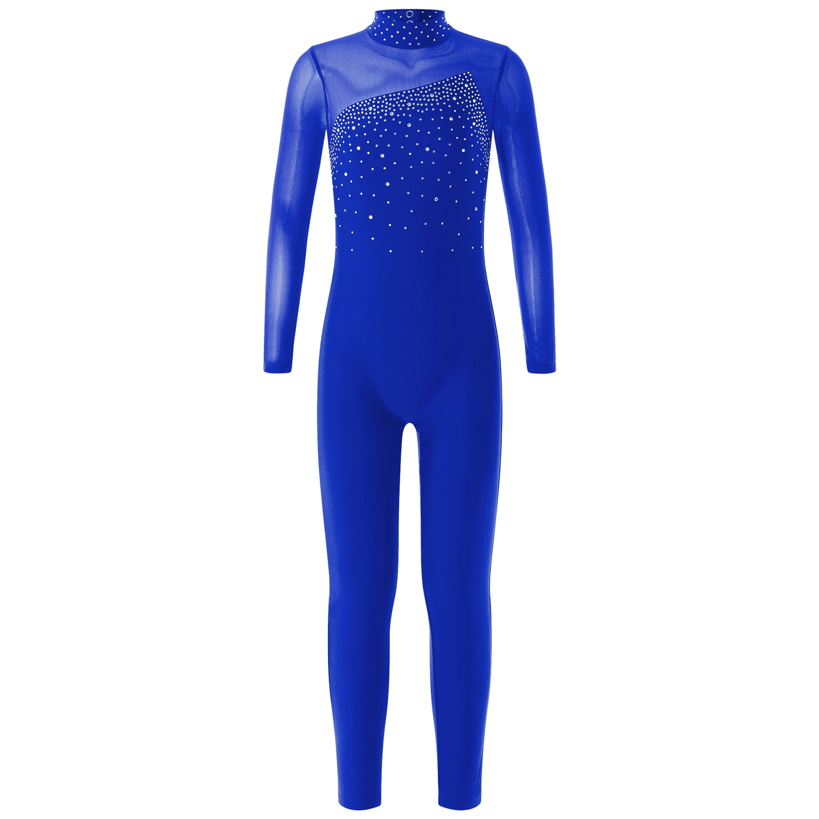 Kids Rhinestone Decorated Hollow Back Skating Jumpsuit Girls Gymnastics Bodysuit Dance Performance Suit Dance Show Costume