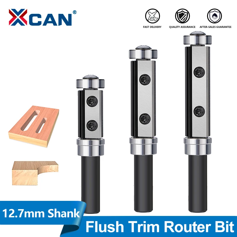 

XCAN 1pc 12.7mm Shank Flush Trim Router Bit with Bearing Carbide Milling Cutter Wood Planer Bit for Trimming Slotting
