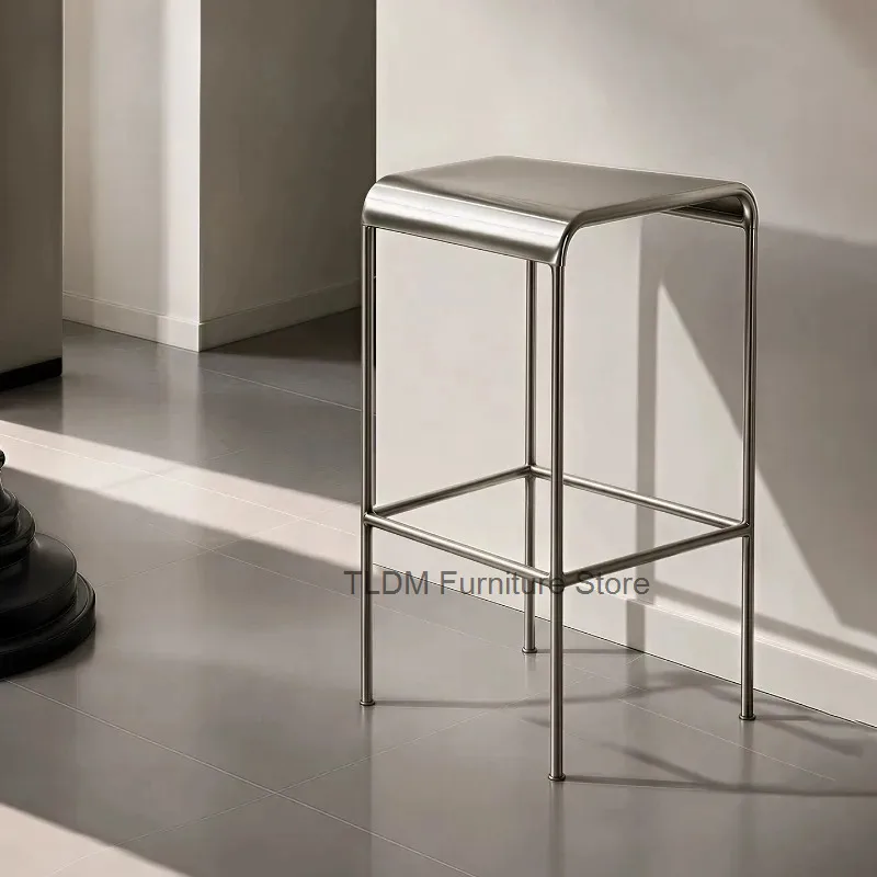Bar Frame Stool Modern Stool Square Hollow Integrated Backless High Counter Curved Minimalist Seat Metal for Kitchen Cafe Bar