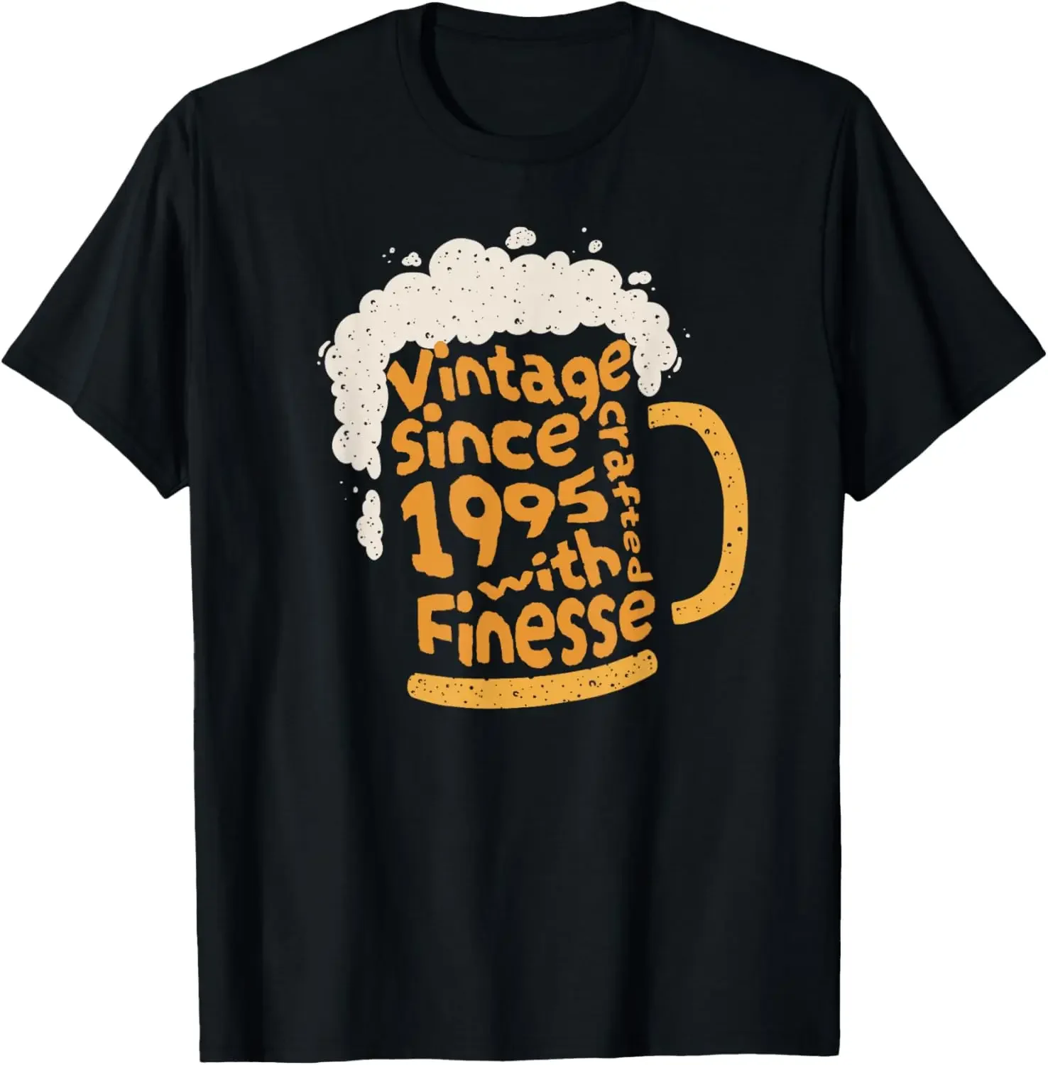 

Vintage Since 1995 Crafted with Finesse Beer Mug Graphic Tee Men's 30th Birthday T-Shirt Breathable Cotton