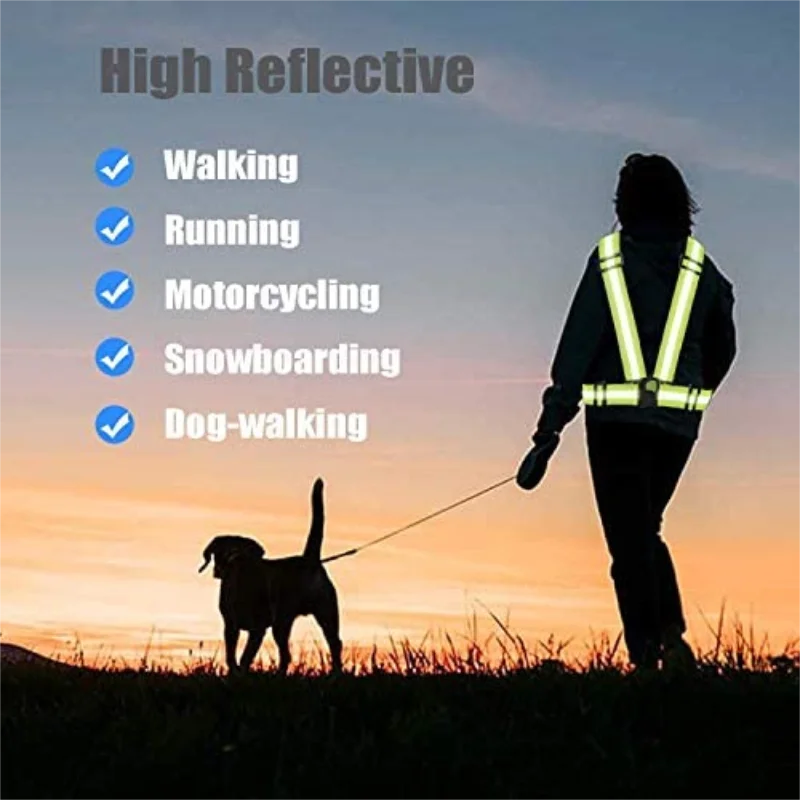 Destaque Correias Reflexivas Ajustável Segurança Vest Night Work Running Riding Clothing Vest Elastic Band Safety Jacket