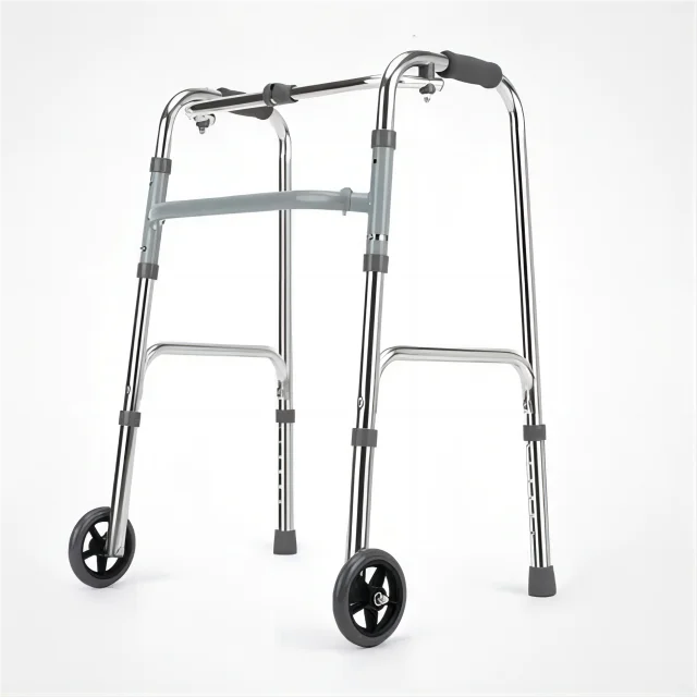Durable Double-Bend Wheeled Stainless Steel Walker Elderly Disabled Foldable Design Bathroom