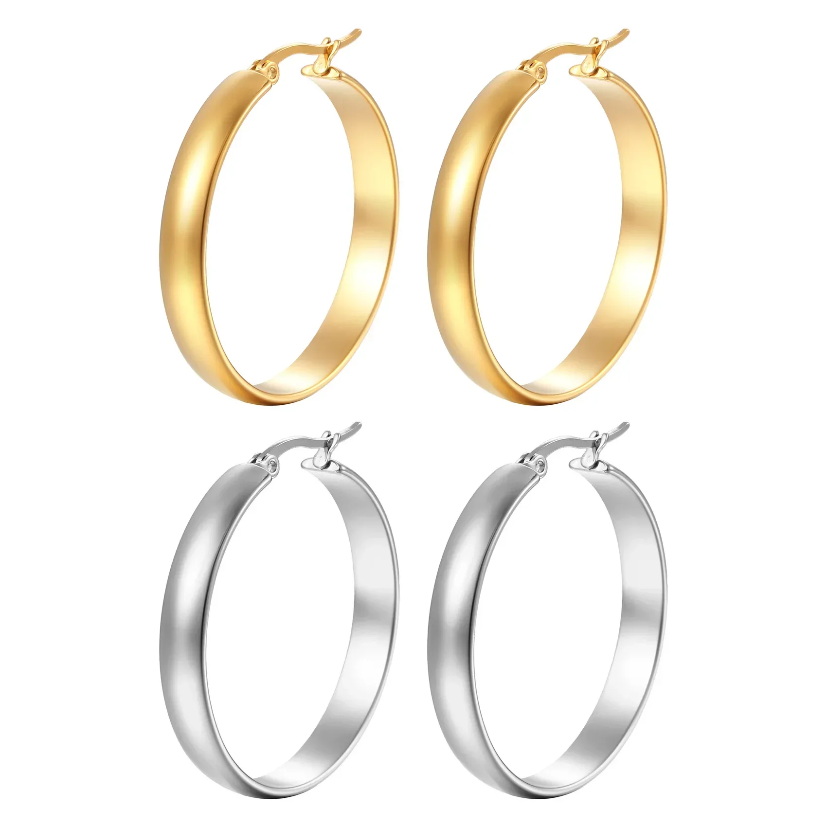 Showfay Round Stainless Steel Circle Women Earrings Trend Titanium Steel Glossy Classic Circle Hyperbole Earring