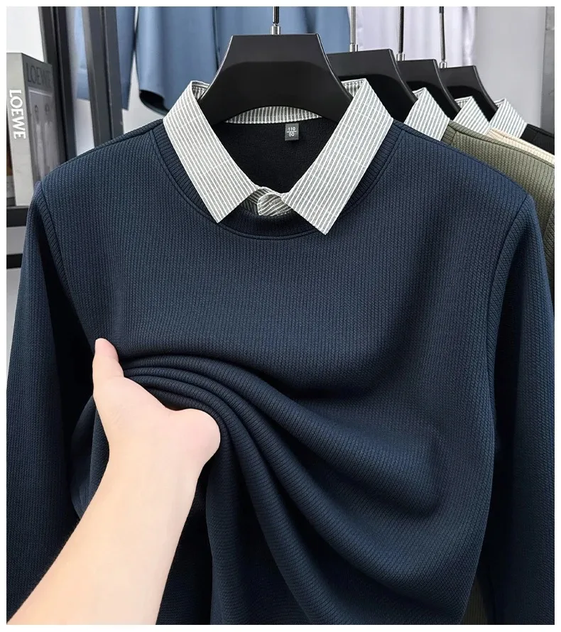 Hochwertiger gefälschter zweiteiliger Reverspullover für Herren, neue Mode, hautfreundlich, Komfort, Plüsch, warm, luxuriös, Trend, lässiger Pullover – Detail 14
