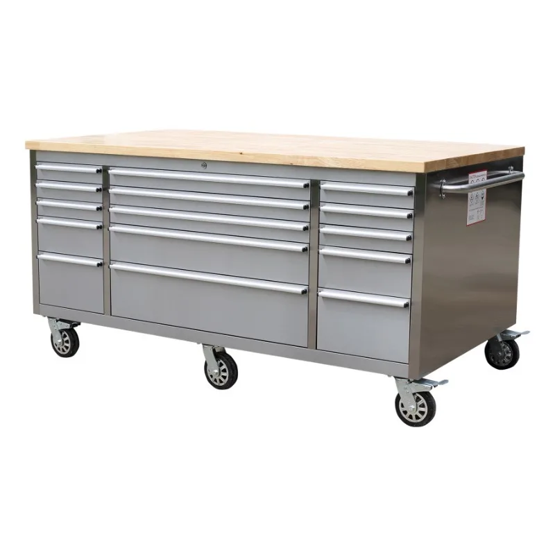 

72-Inch Stainless Steel Tool Trolley With 15 Drawers & Sliding Doors