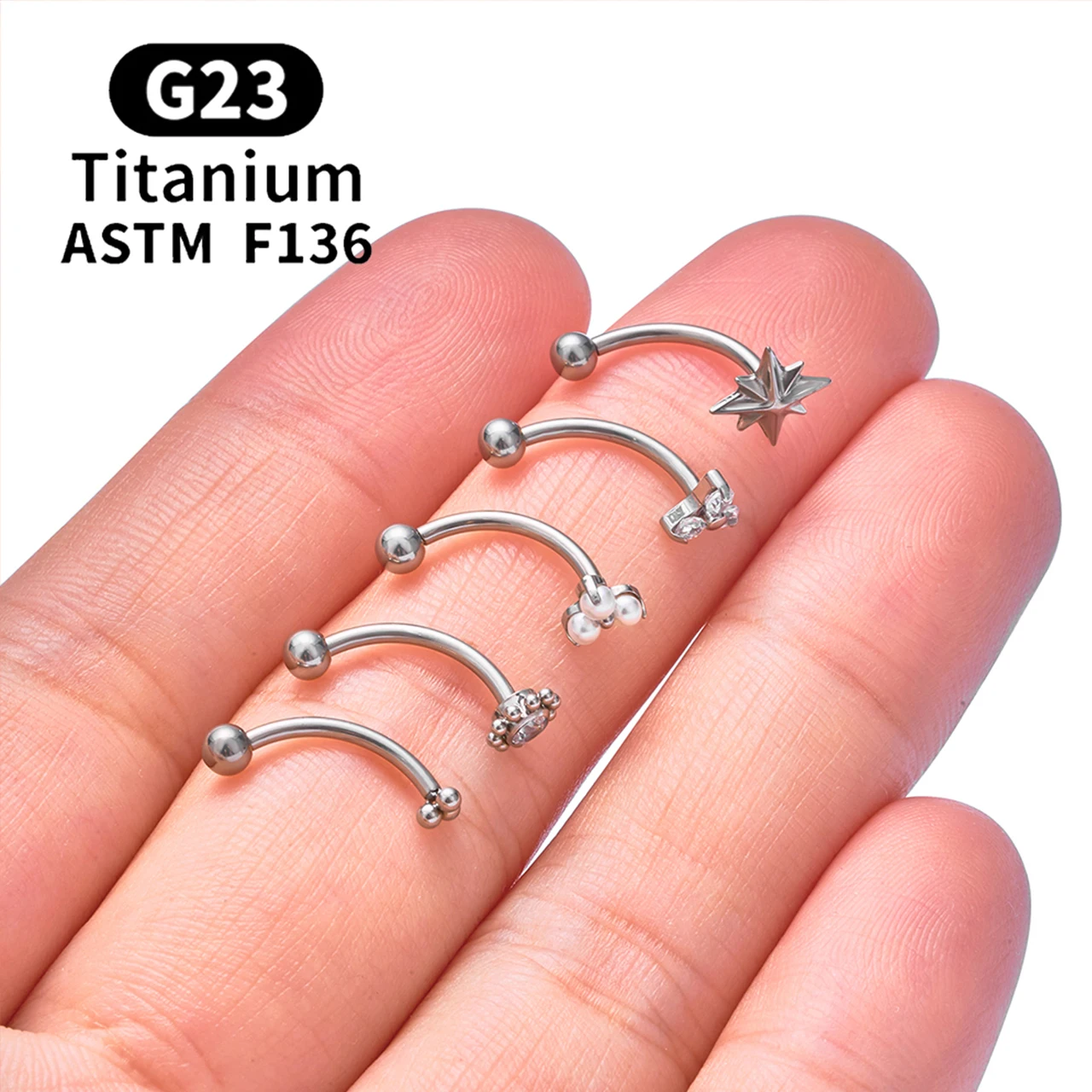 ASTM F136 Titan Hexagramm Rook Ohrring Gebogene Barbell Bauchnabelringe 16G CZ Innengewinde Augenbrauenring Körperschmuck – Detail 18