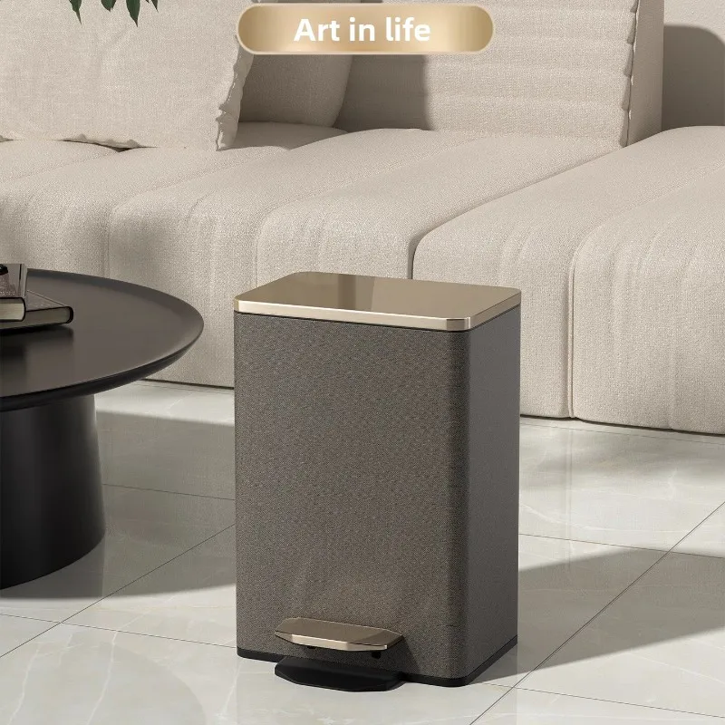 Minimalist Leather Trash Can Pedal Operated Large Capacity Waste Bin for Kitchen Office Odor-Proof Thickened Garbage with Lid