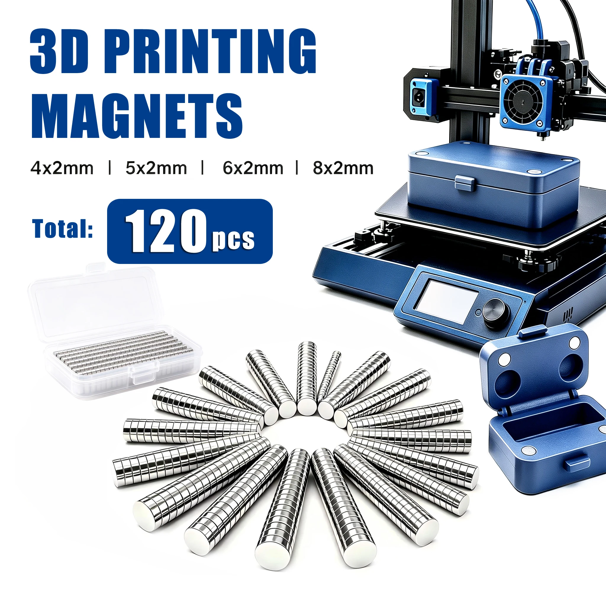 120 Pieces Magnets For 3D Printing,4x2 5x2 6x2 8x2mm Mini Strong Magnets For 3D Printing,Refrigerator,Office, DIY, Crafts