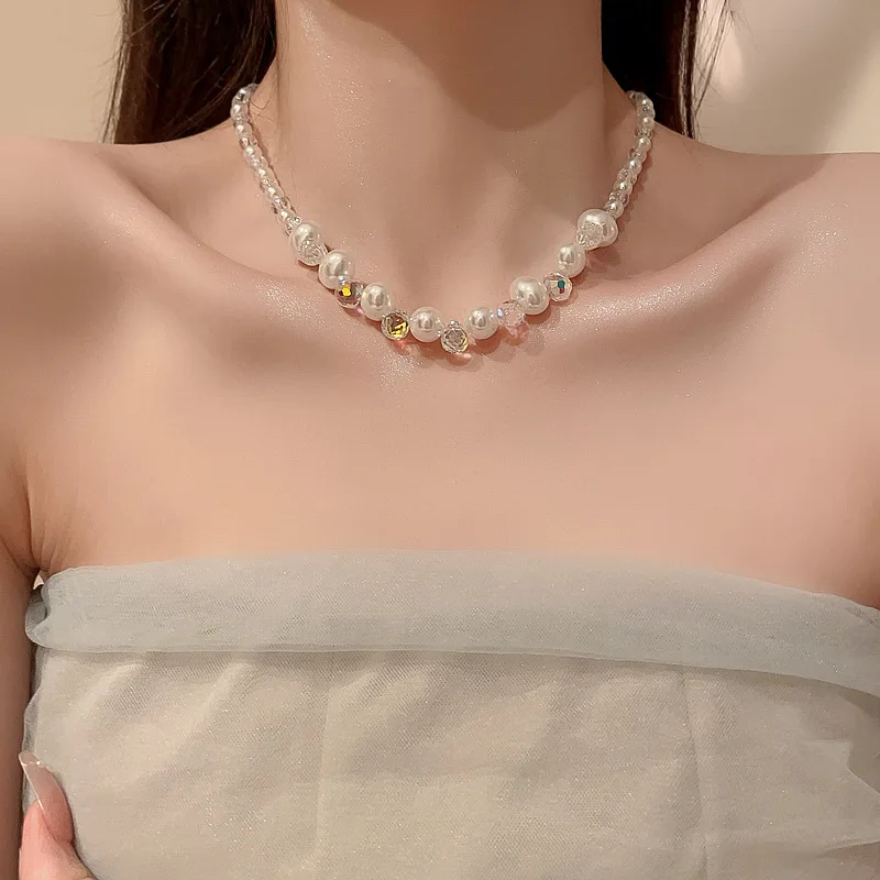 43cm Geometric Water Drop Pearl Necklace Summer French Sweet Fairy Collar Chain Birthday Gift For Women Girl Jewelry Accessories