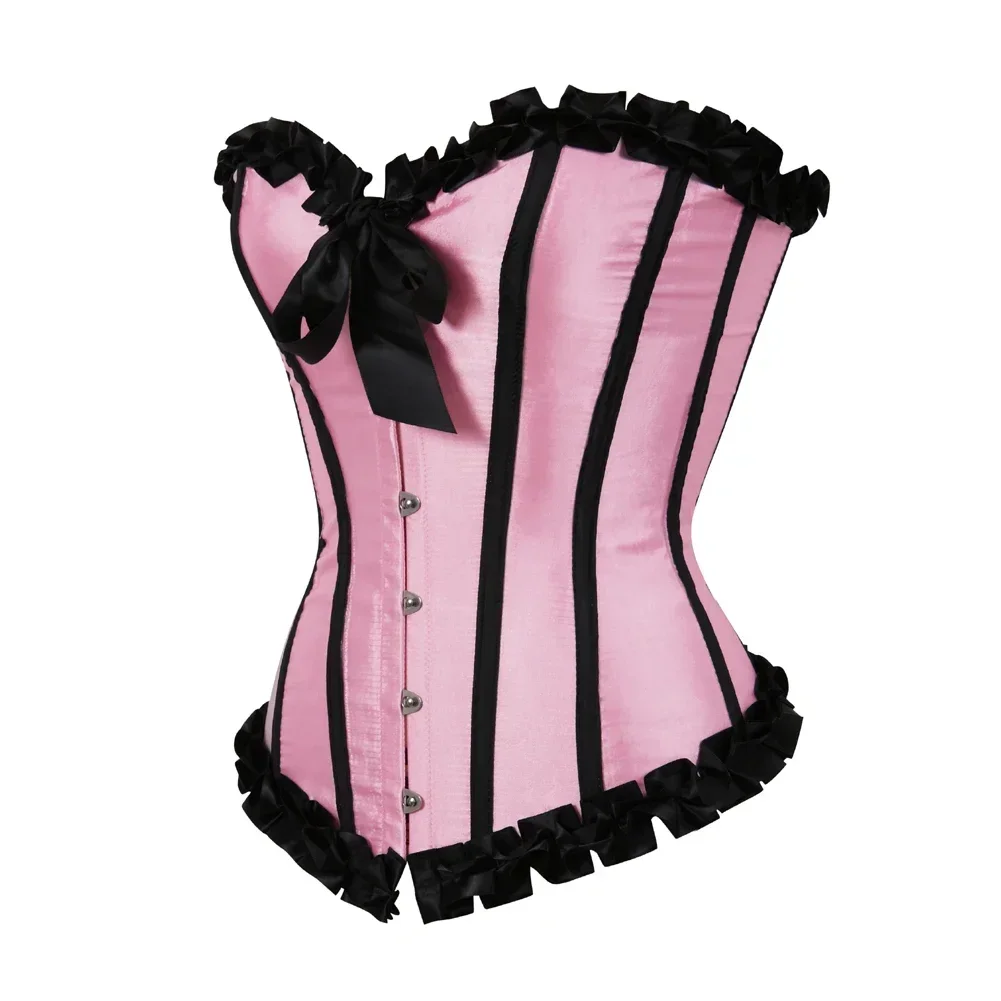 Corsetti per donna Top gotico con finiture pieghettate Corpetto Steampunk Vintage Sexy Overbust Bustier Burlesque Carnival Party Clubwear