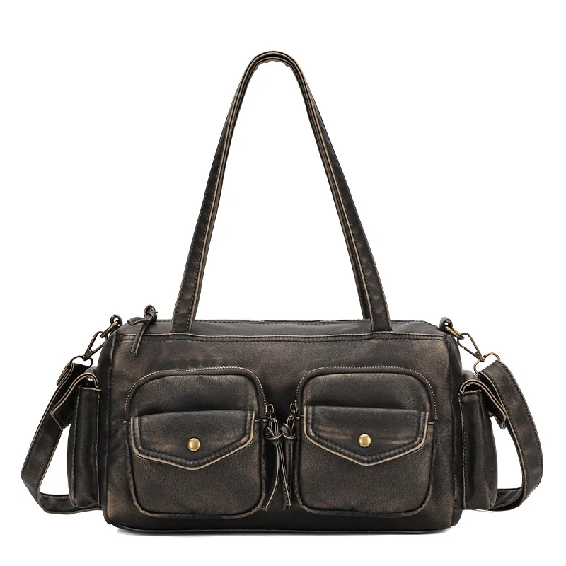 

New European and American Retro Tote Bag Women Handbag with Multiple Pockets Large Capacity Shoulder Bag
