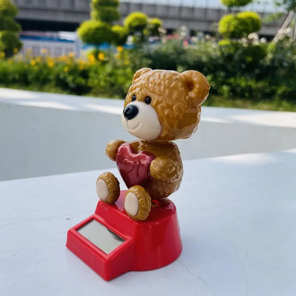 Cute Solar Car Gift Solar Car Ornament Love Bear Shaking Head Car Ornament Dashboard Decoration Solar Powered Auto Accessory
