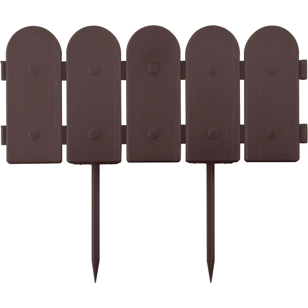 

Brown Wooden Fence Design Plastic Edging Kit - 16pcs, 20ft Lawn Barrier for Garden Border Landscaping